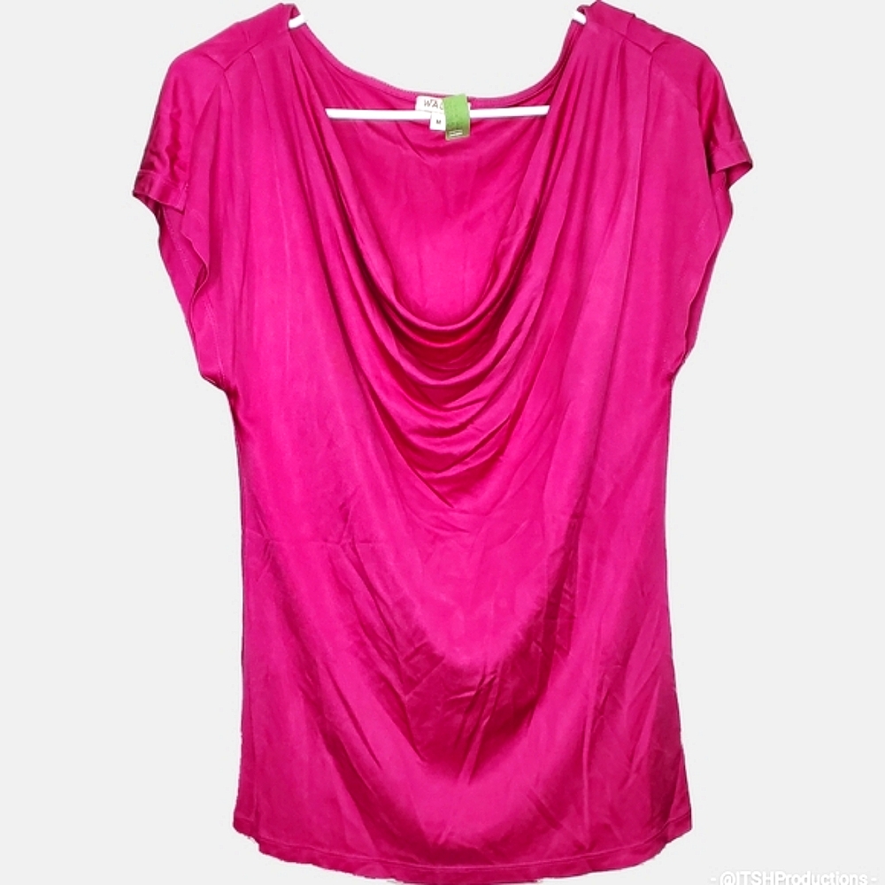 23) WALTER 100% Silk Cap Sleeve Draped Shirt Blouse Sz. M